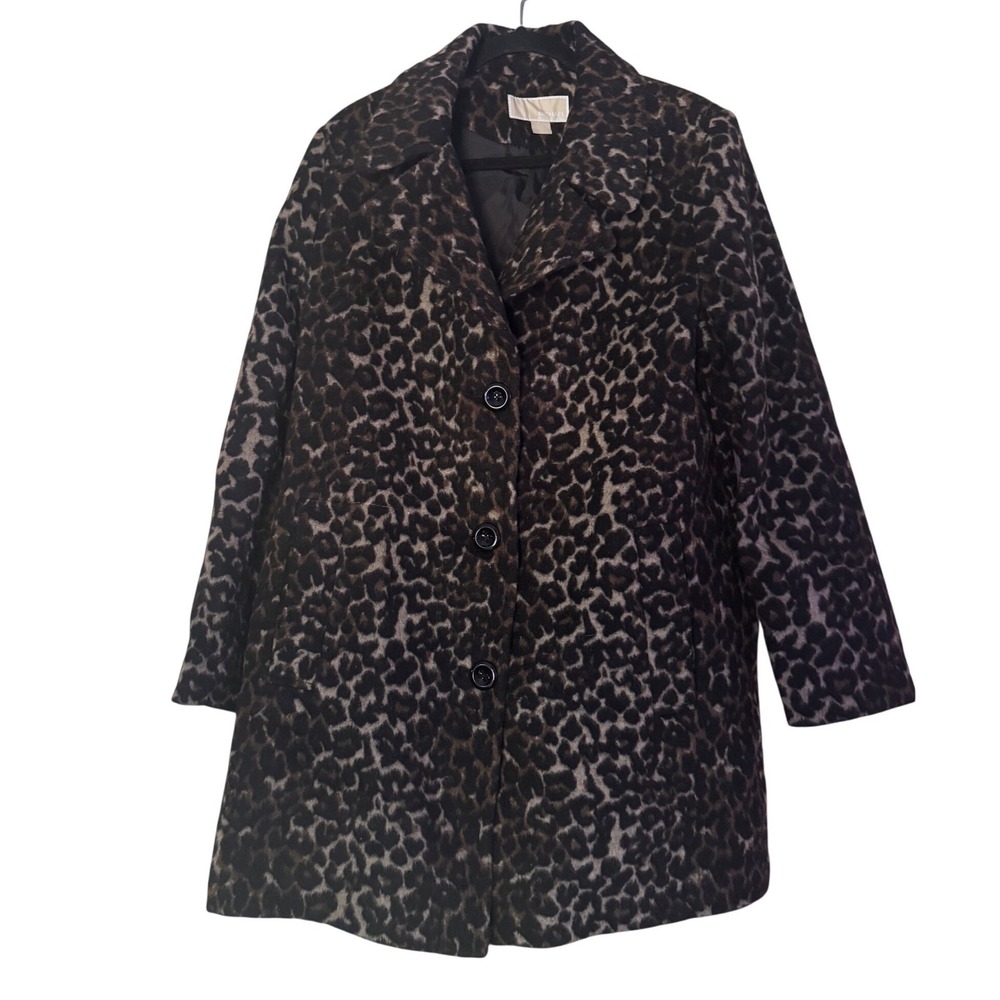 Michael Kors Cheetah Animal Print Coat Button 2 Pockets Size Large